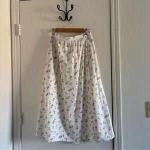 Rachel Zoe Women’s Floral Midi Skirt Size Small White Pink Roses Cottagecore
